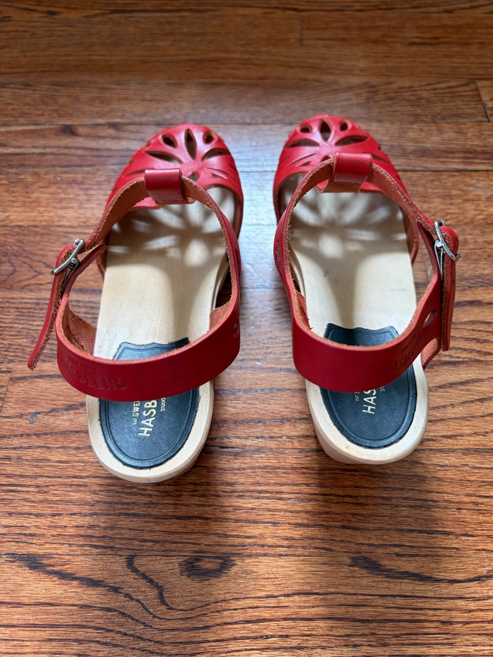 Swedish Hasbeens women's lacy platform sandal clogs red EU 41 - Picture 3 of 12